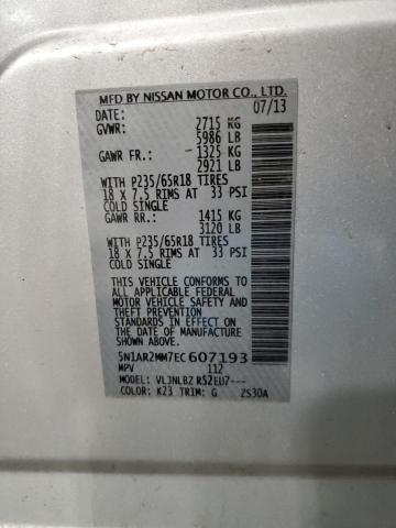 5N1AR2MM7EC607193 - 2014 NISSAN PATHFINDER S 银色 照片 12