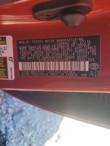 2T1BU4EE9AC447863 - 2010 TOYOTA COROLLA BASE RED photo 12