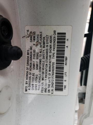 2HGFC1F7XGH639795 - 2016 HONDA CIVIC EXL WHITE photo 13