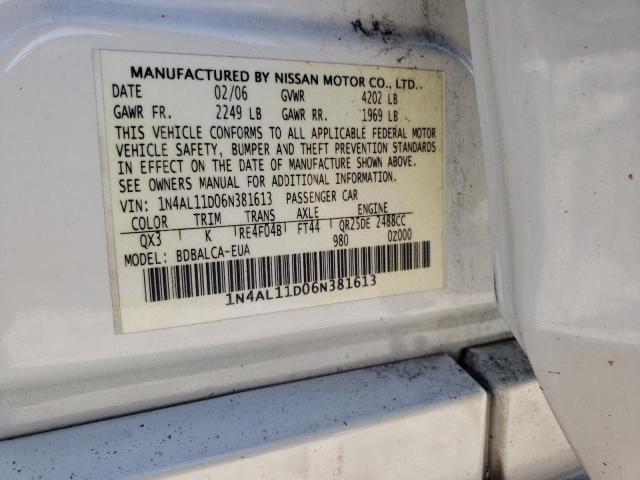 1N4AL11D06N381613 - 2006 NISSAN ALTIMA S WHITE photo 12