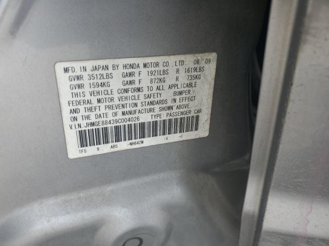 JHMGE88439C004026 - 2009 HONDA FIT SPORT SILVER photo 12