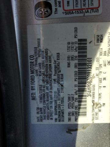 3FAHP08Z09R132101 - 2009 FORD FUSION SEL SILVER photo 12