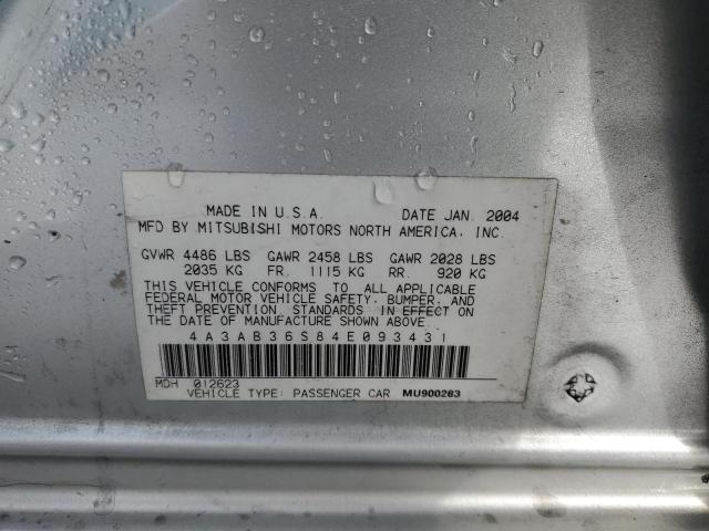 4A3AB36S84E093431 - 2004 MITSUBISHI GALANT LS MEDIUM SILVER photo 12