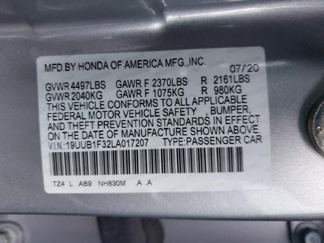 19UUB1F32LA017207 - 2020 ACURA TLX SILVER photo 12