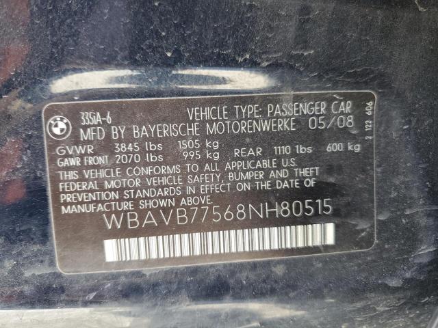 WBAVB77568NH80515 - 2008 BMW 335 I BLACK photo 13