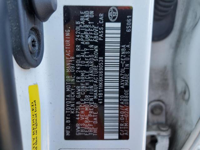 4T1B11HK6KU690538 - 2019 TOYOTA CAMRY L WHITE photo 13