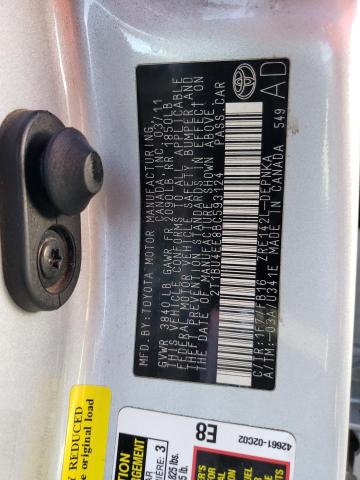 2T1BU4EE8BC593124 - 2011 TOYOTA COROLLA BASE SILVER photo 12