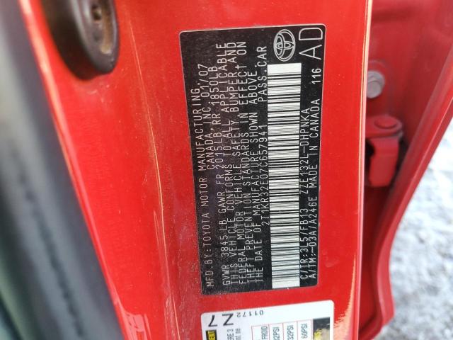 2T1KR32E07C657941 - 2007 TOYOTA COROLLA MA XR RED photo 12
