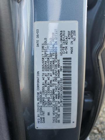 JTJBT20X130021532 - 2003 LEXUS GX 470 GRAY photo 13