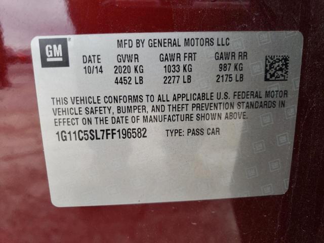 1G11C5SL7FF196582 - 2015 CHEVROLET MALIBU 1LT Burgund zdjęcie 12