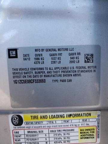 1G1ZC5E08CF333660 - 2012 CHEVROLET MALIBU 1LT 银色 照片 12