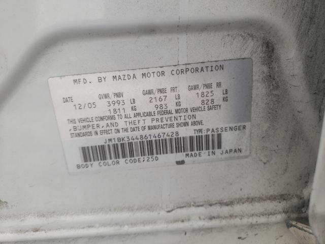 JM1BK344861467428 - 2006 MAZDA 3 HATCHBACK WHITE photo 12