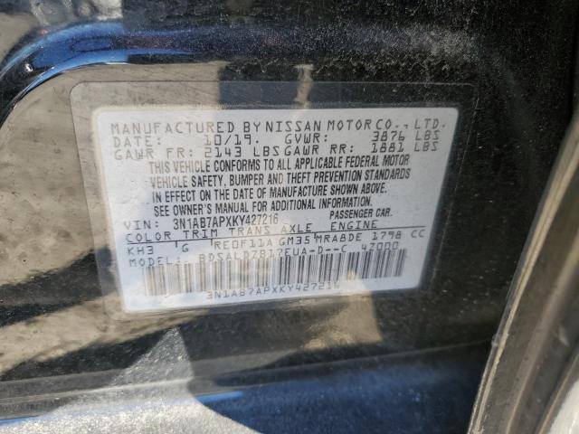 3N1AB7APXKY427216 - 2019 NISSAN SENTRA S BLACK photo 12