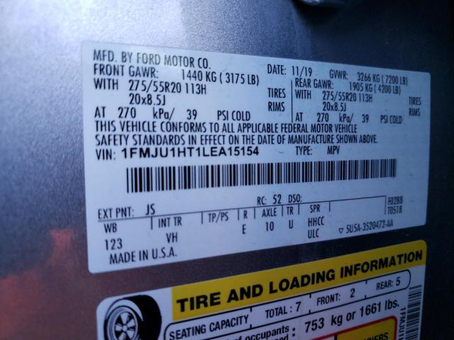 1FMJU1HT1LEA15154 - 2020 FORD EXPEDITION XLT SILVER photo 14