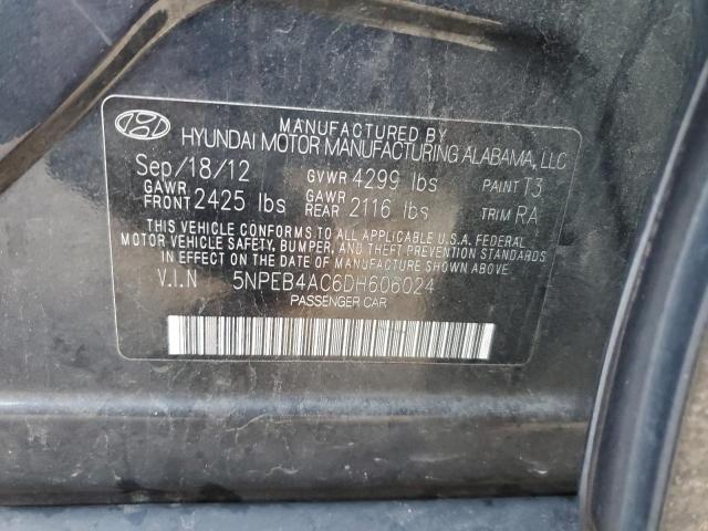 5NPEB4AC6DH606024 - 2013 HYUNDAI SONATA GLS CHARCOAL photo 12