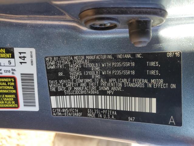 5TDJZ3DC8HS149846 - 2017 TOYOTA SIENNA LE BLUE photo 12