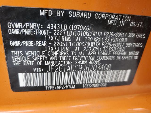 JF2GTADC9JH203408 - 2018 SUBARU CROSSTREK PREMIUM ORANGE photo 14