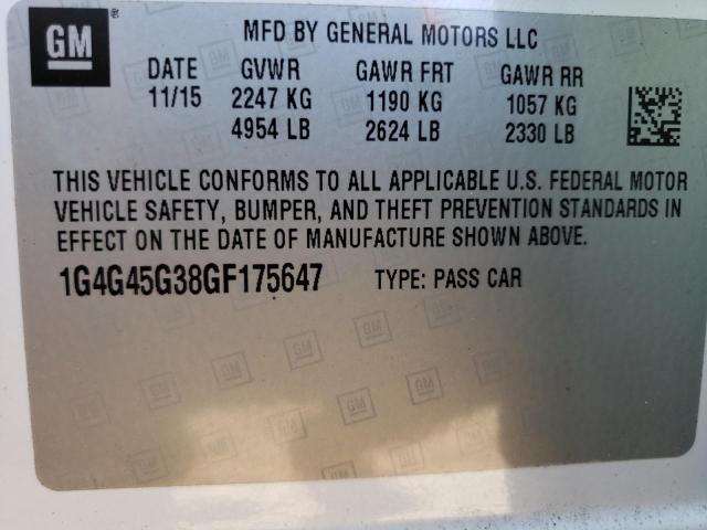 1G4G45G38GF175647 - 2016 BUICK LACROSSE SPORT TOURING WHITE photo 13