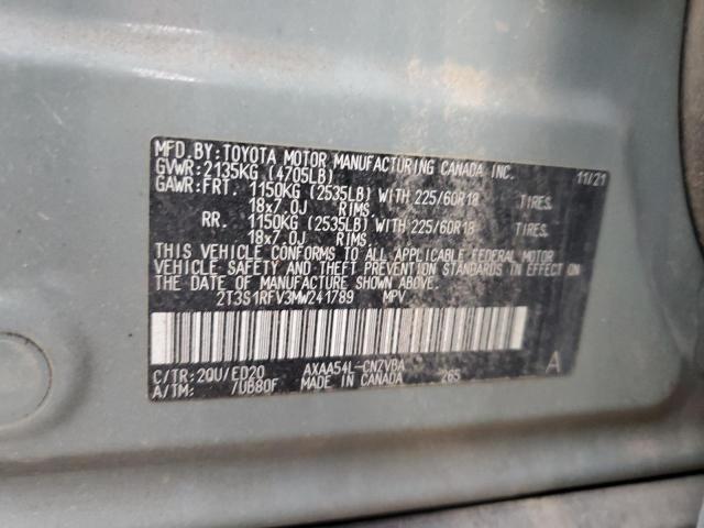 2T3S1RFV3MW241789 - 2021 TOYOTA RAV4 TRD OFF ROAD GRAY photo 13