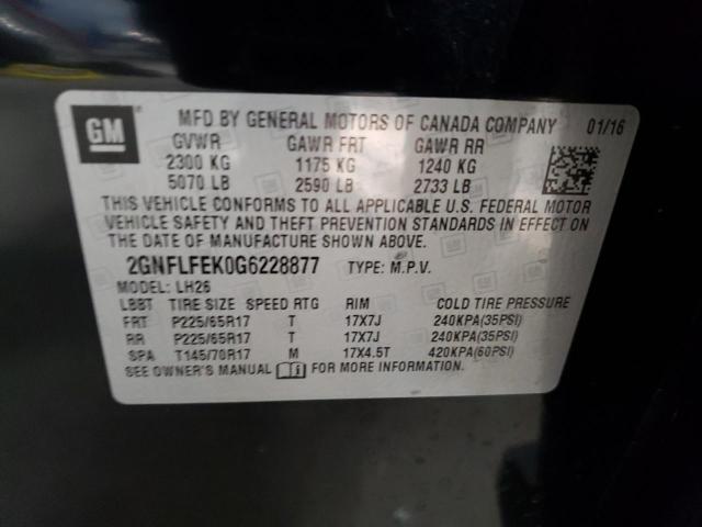 2GNFLFEK0G6228877 - 2016 CHEVROLET EQUINOX LT BLACK photo 12