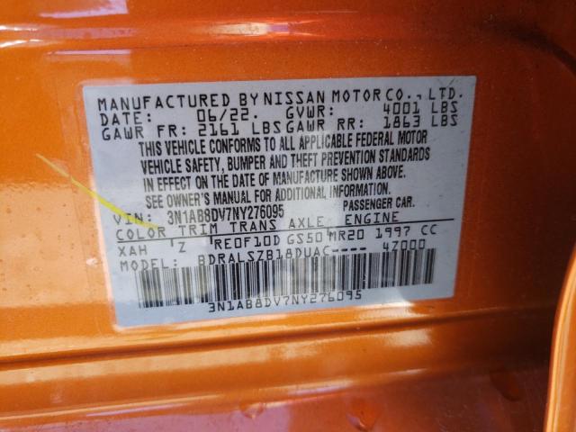 3N1AB8DV7NY276095 - 2022 NISSAN SENTRA SR ORANGE photo 13