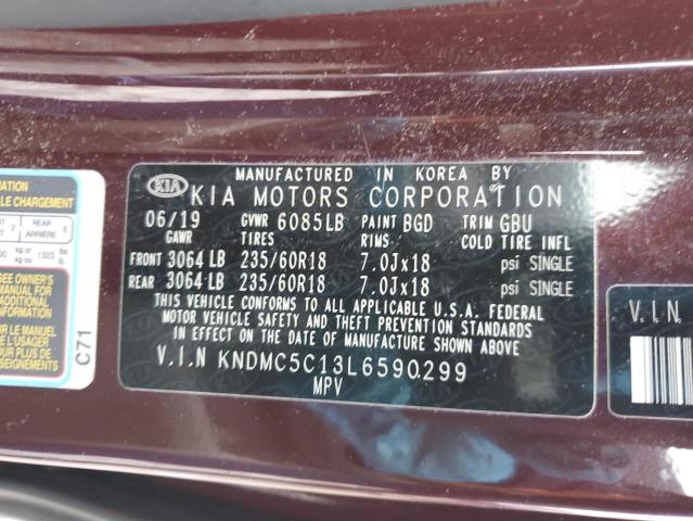 KNDMC5C13L6590299 - 2020 KIA SEDONA EX RED photo 13