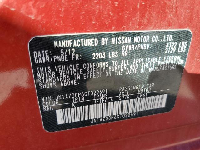 JN1AZ0CP6CT022691 - 2012 NISSAN LEAF SV RED photo 12