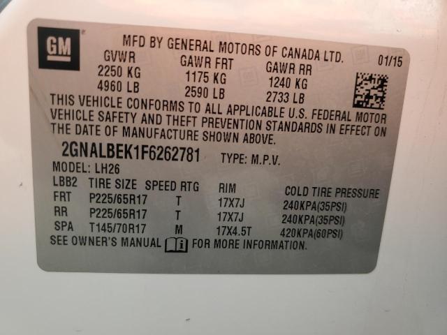 2GNALBEK1F6262781 - 2015 CHEVROLET EQUINOX LT WHITE photo 13