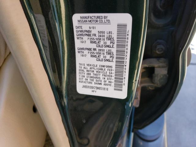 JN8DR09X72W651816 - 2002 NISSAN PATHFINDER LE GREEN photo 12