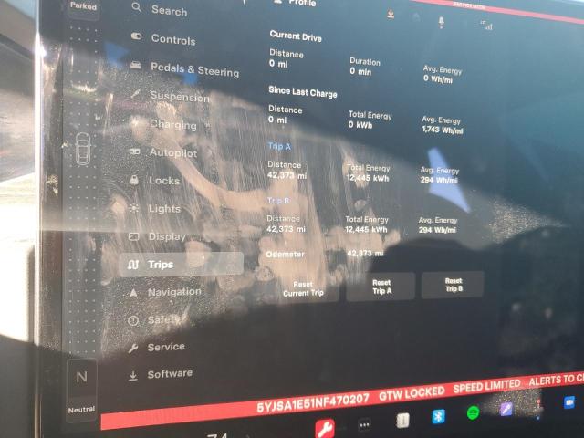 5YJSA1E51NF470207 - 2022 TESLA MODEL S ნაცრისფერი ფოტო 9