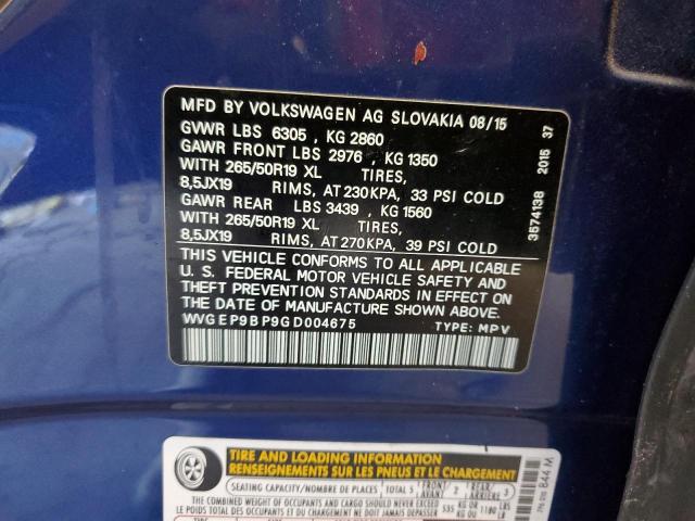 WVGEP9BP9GD004675 - 2016 VOLKSWAGEN TOUAREG TDI BLUE photo 13