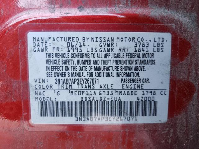 3N1AB7AP3EY267071 - 2014 NISSAN SENTRA S RED photo 10