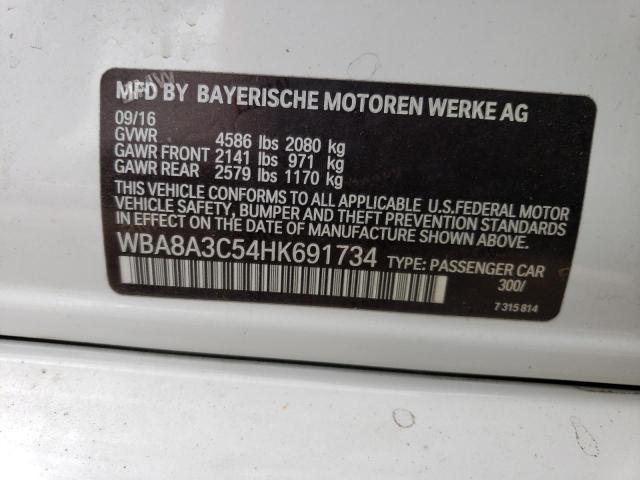 WBA8A3C54HK691734 - 2017 BMW 320 XI WHITE photo 12