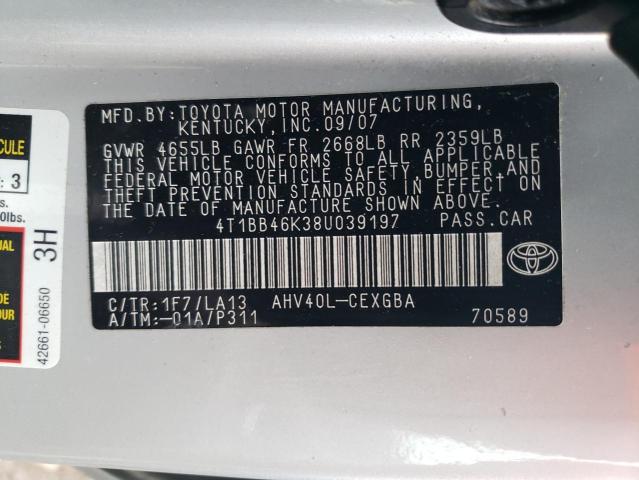 4T1BB46K38U039197 - 2008 TOYOTA CAMRY HYBRID SILVER photo 12