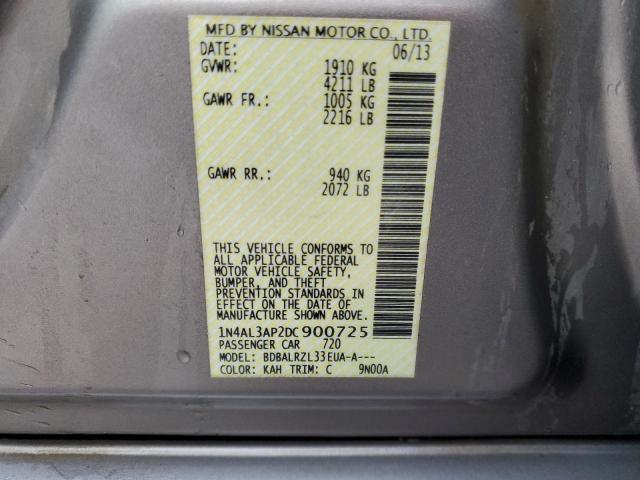 1N4AL3AP2DC900725 - 2013 NISSAN ALTIMA 2.5 GRAY photo 12