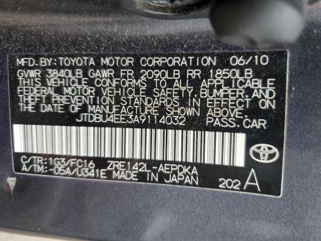 JTDBU4EE3A9114032 - 2010 TOYOTA COROLLA BASE GRAY photo 12