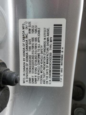 2HKRM3H3XCH502369 - 2012 HONDA CR-V LX SILVER photo 12