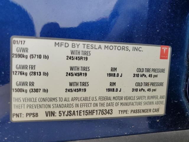 5YJSA1E15HF176343 - 2017 TESLA MODEL S Mavi foto 12