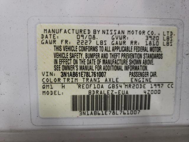 3N1AB61E78L761007 - 2008 NISSAN SENTRA 2.0 WHITE photo 12