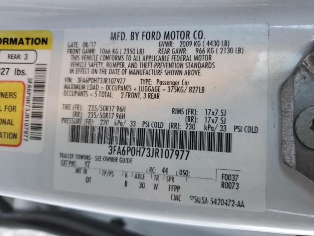 3FA6P0H73JR107977 - 2018 FORD FUSION SE WHITE photo 13