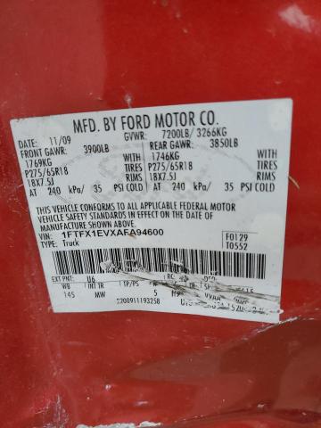 1FTFX1EVXAFA94600 - 2010 FORD F150 SUPER CAB RED photo 12