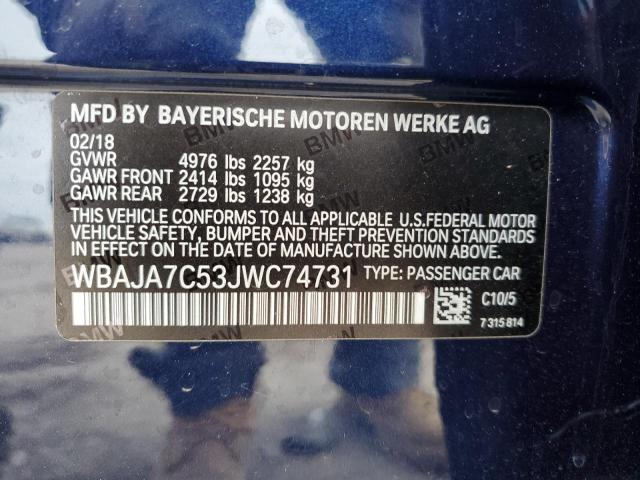 WBAJA7C53JWC74731 - 2018 BMW 530 XI BLUE photo 12