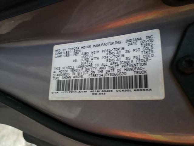 5TBRT3410YS066620 - 2000 TOYOTA TUNDRA ACCESS CAB Արծաթագույն լուսանկար 12