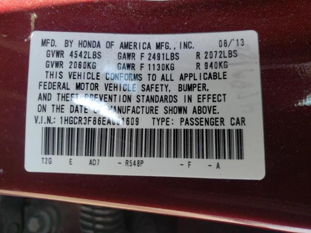 1HGCR3F86EA001609 - 2014 HONDA ACCORD EXL BURGUNDY photo 12