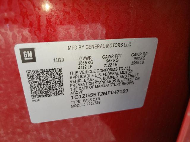 1G1ZG5ST2MF047159 - 2021 CHEVROLET MALIBU RS BURGUNDY photo 13