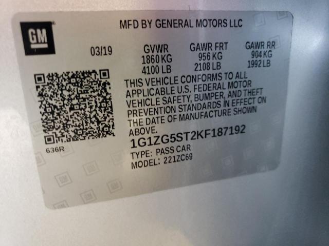 1G1ZG5ST2KF187192 - 2019 CHEVROLET MALIBU RS SILVER photo 12