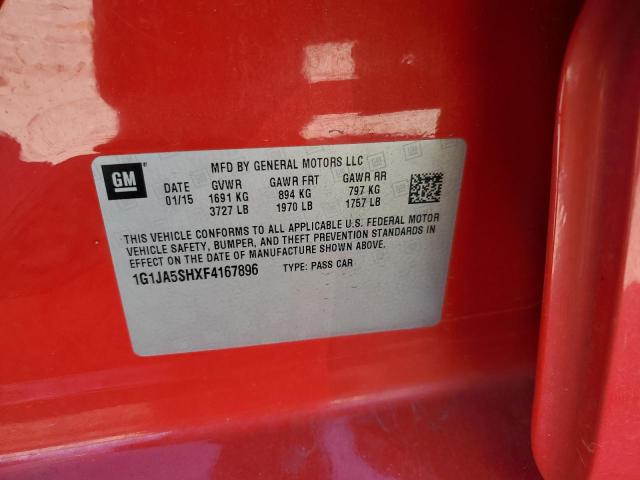 1G1JA5SHXF4167896 - 2015 CHEVROLET SONIC LS 红色 照片 12