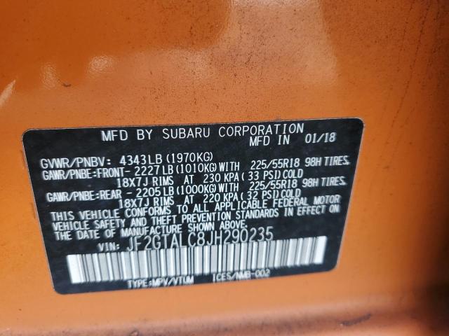 JF2GTALC8JH290235 - 2018 SUBARU CROSSTREK LIMITED ORANGE photo 12