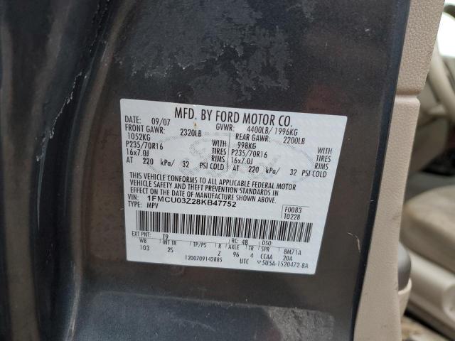 1FMCU03Z28KB47752 - 2008 FORD ESCAPE XLT CHARCOAL photo 12