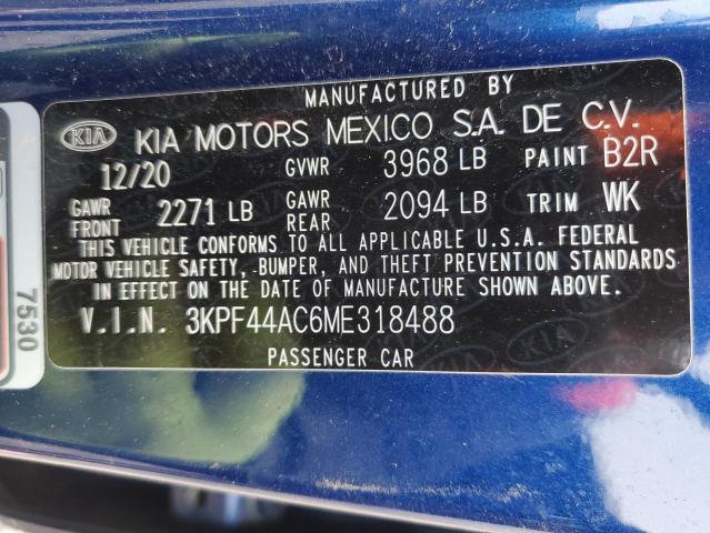 3KPF44AC6ME318488 - 2021 KIA FORTE GT BLUE photo 12